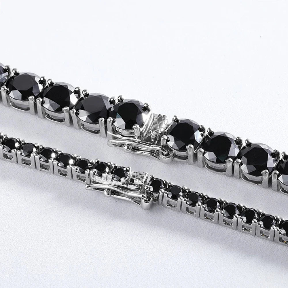 3/4/5/6.5mm Full Black Moissanite Tennis Necklace with GRA 925 Sterling Silver Lab Diamond Hiphop Necklace Jewelry for Men Women