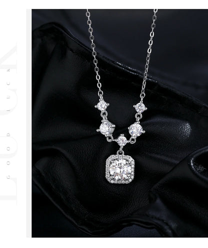 D Color Moissanite 925 Sterling Silver Luxury Geometric Charm Necklace Bracelet For Women Wedding Statement Jewelry Set