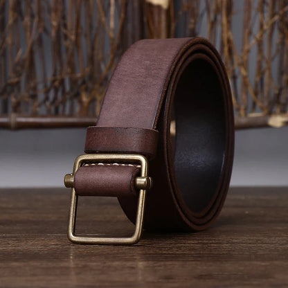 3.8 Wide Pure Cowhide Genuine Leather for Men's High Quality Jeans No Drilling Smooth Buckle Belts Cowboy Waistband Male Fashio