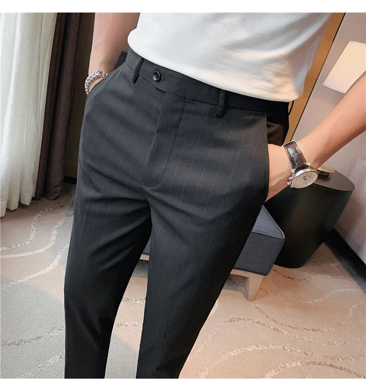 High Quality Fashion Striped Casual Men's Suit Pants 2026 New Business Office Social Wedding Slim Fit Trousers Oversized Size