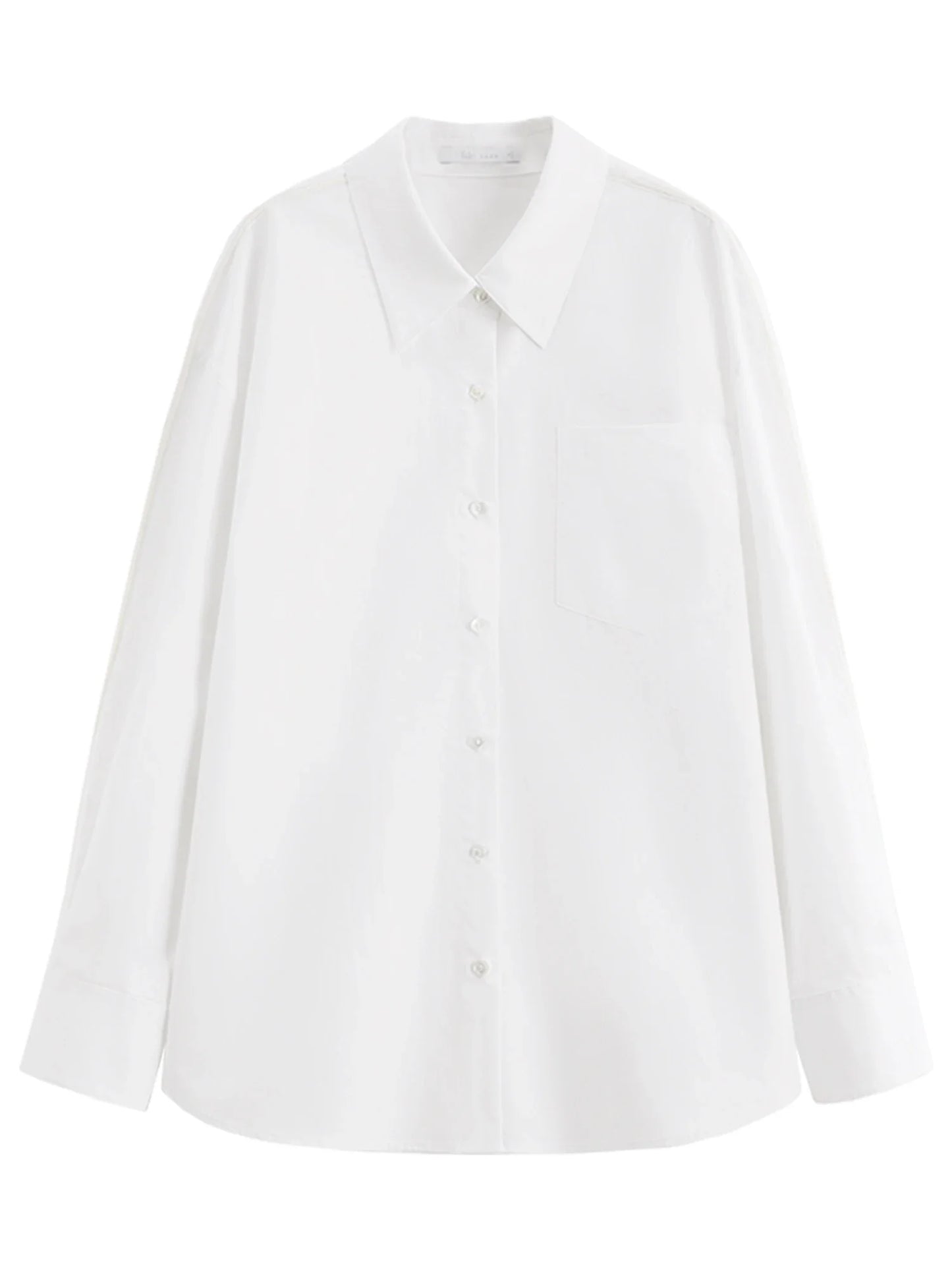 Women's French Loose Fit Cotton Shirt Long Sleeve Layering Top with Web Strap Detail Casual Oversized Blouse