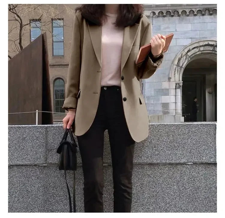 Chic Black Women's Short Suit Jacket Korean Style Casual High-End Feeling Spring Autumn New Fashion Polyester Fiber Coat