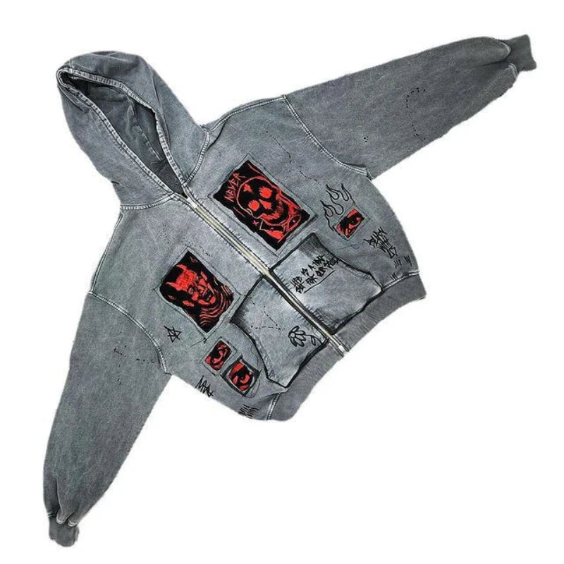 European and American street Y2K devil print fashion trend Harajuku heavyweight men's and women's loose hooded hoodie Y2K EMO