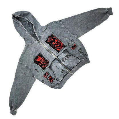European and American street Y2K devil print fashion trend Harajuku heavyweight men's and women's loose hooded hoodie Y2K EMO