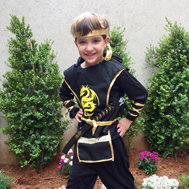 Authentic Kids Ninja Costume Set for Role Play and Cosplay, Ninja Clothes with Hood, Mask, Gloves and Throwing Stars