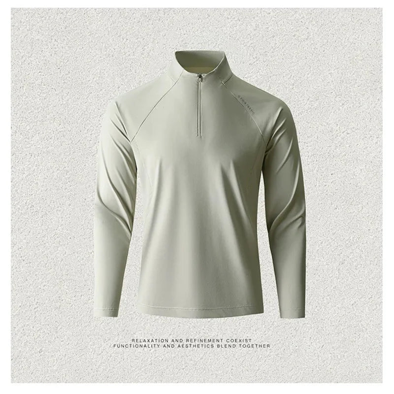 Men's Quick-Dry Half-Zip Long Sleeve T-Shirt – Breathable Four-Way Stretch Athletic Top with UPF50+ Cool Touch for Running & Gym
