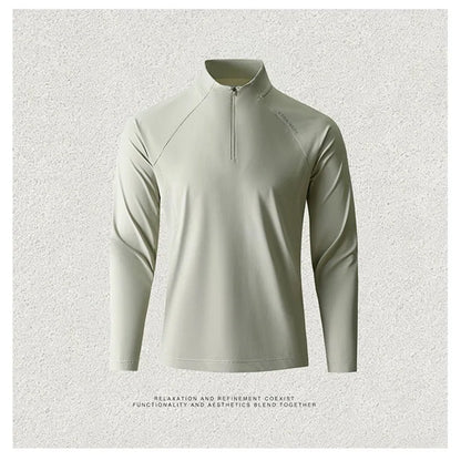 Men's Quick-Dry Half-Zip Long Sleeve T-Shirt – Breathable Four-Way Stretch Athletic Top with UPF50+ Cool Touch for Running & Gym