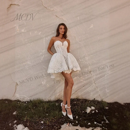 Short Wedding Dress Ivory Lace Applique Mini Bridal Gown A Line Robe De Mariee Beach Elopement Party Bride Dresses Customized