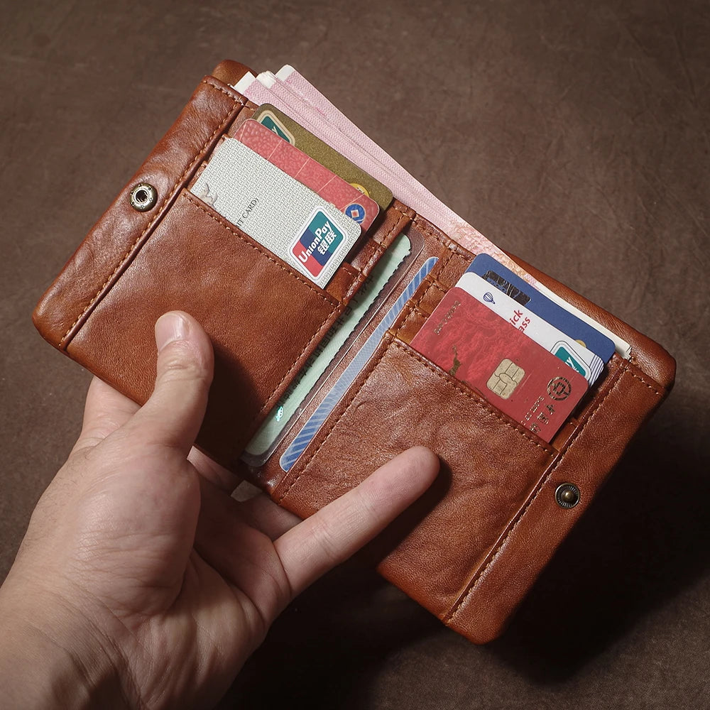 Vintage Genuine Leather Wallet For Men Women Zipper Coin Purse Driver License ID Card Holder Short Bifold Cowhide Purse