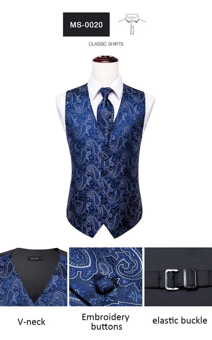 Silk Mens Suit Vests 4PC Woven Sage Green Solid Waistcoat Tie Pocket Square Cufflinks Business Wedding Dress Waist Jacket