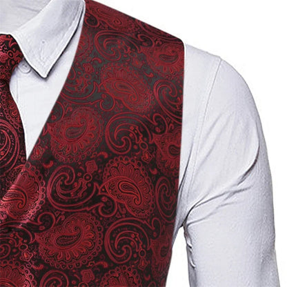 New Men Jacquard Splicing Thin Loose Suit Vest Fashion Homme Wedding Dance Party Dress Waistcoat Free with Tie