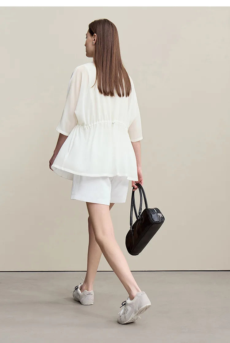 Women's Blazer 2026 Summer New Notch Lapel Dolman Sleeve Jacket Loose Lightweight Office Chiffon Coat For Women 12642007