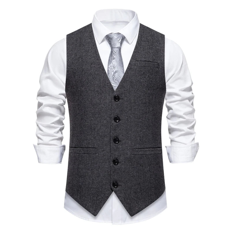 Dark Gray Herringbone Tweed Suit Vest for Men,business Casual Retro Single-breasted Herringbone Pattern Men's Waistcoat Eur Size