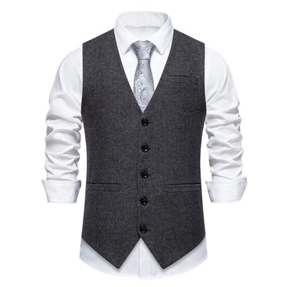 Dark Gray Herringbone Tweed Suit Vest for Men,business Casual Retro Single-breasted Herringbone Pattern Men's Waistcoat Eur Size