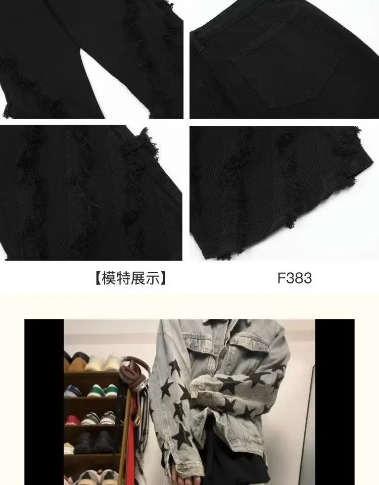American Style Erosion Damage Raw Edge Street Jeans Men's Harajuku Style Hip-hop Dance Straight White Jeans Women's Y2k Clothing