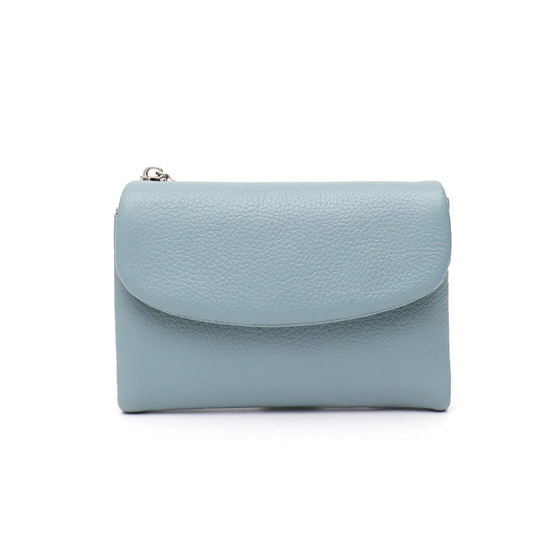 Portefeuille court minimaliste pour femme en cuir véritable avec rabat aimanté, porte-monnaie à trois volets, plusieurs fentes pour cartes, portable, usage quotidien