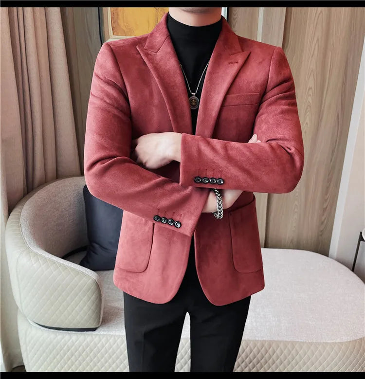 Classics Autumn Winter Suede Suit Jackets Fashion New Solid Slim Fit Business Office Social Blazer Wedding Top Mens Clothing 4XL