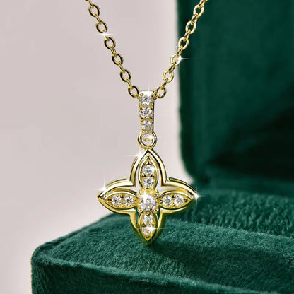 Luxury Shiny Four-Leaf Flower Pendant Necklace Certified Moissanite Diamond Necklace for Women 14k Gold Filled Jewelry