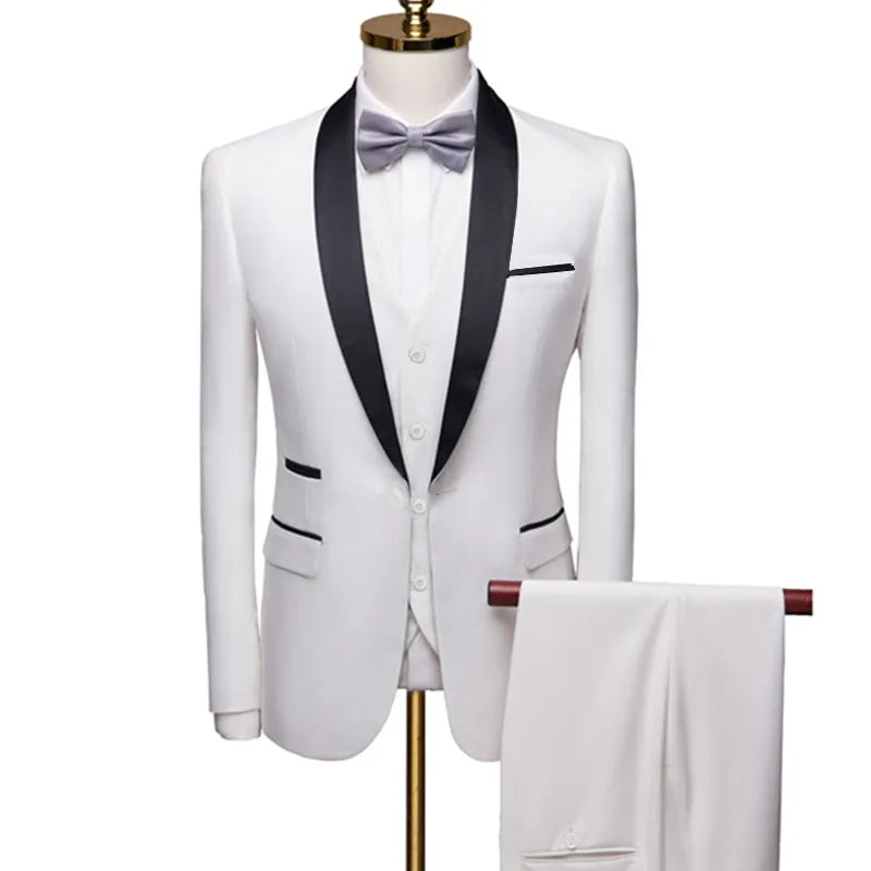 Men's Lapel Black Suit Set Coat Vest Trousers / Business Groomsmen Groom Wedding Dress Fprmal Blazer Pants
