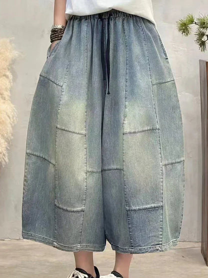 Women Summer Fashion Big Size Denim Pants 2025 Females Vintage Classic Loose Harem Trousers Elastic Waist Casual Jeans