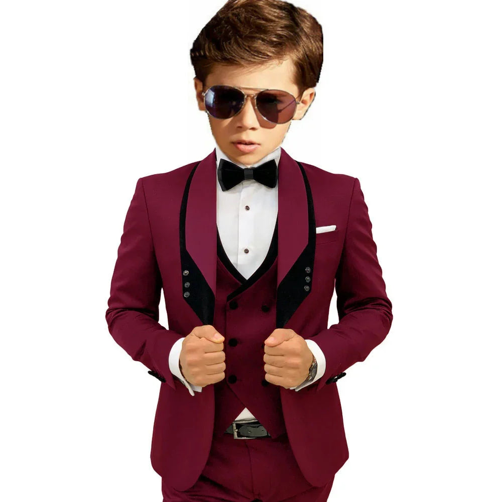 Sky Blue Elegant Shawl Lapel Tuxedo 3 Pieces Formal Banquet Outfit High Quality Children's Stylish Suit Set Party Wear 2-20T
