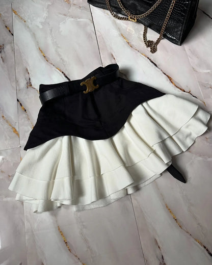 Denim Cake Skirt Women A Line Short Skirts High Waist Ruffles Elegant Splice Y2k Streetwear Party Pleated Slim Fit 2025 Spring