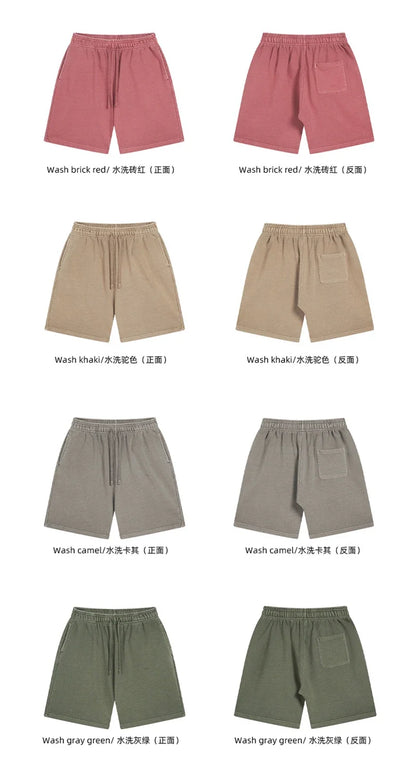 Fashion Summer Men 420gsm Washed Cotton Shorts Retro Unisex High Street Terry Knee Length Short Pants Streetwears HY0845