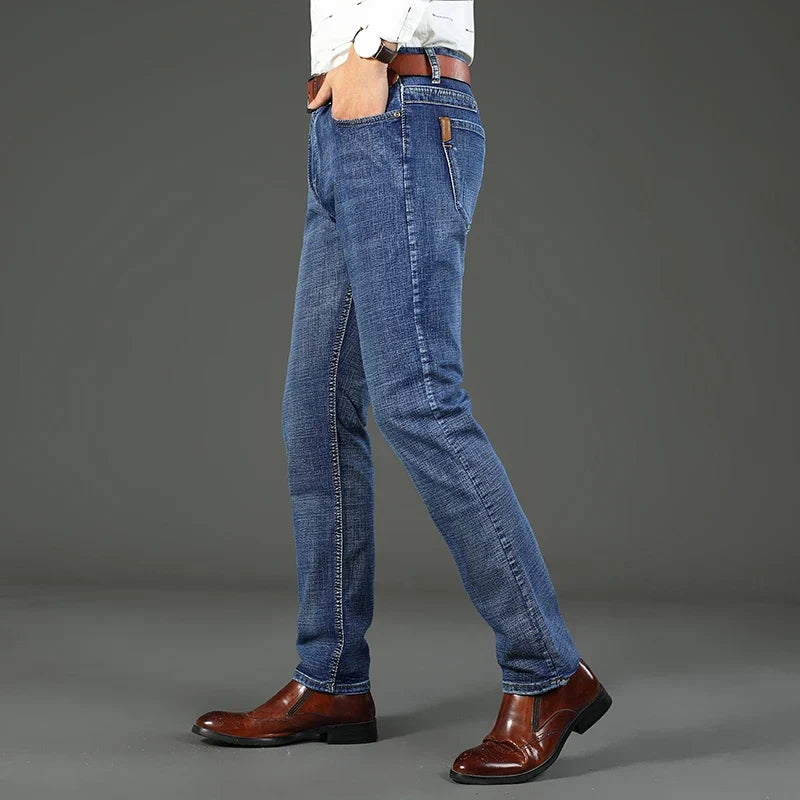 Classic Business casual Jeans men 2026 New Fashion Blue Slim Stretch Denim Trousers Male high pants men Clothing