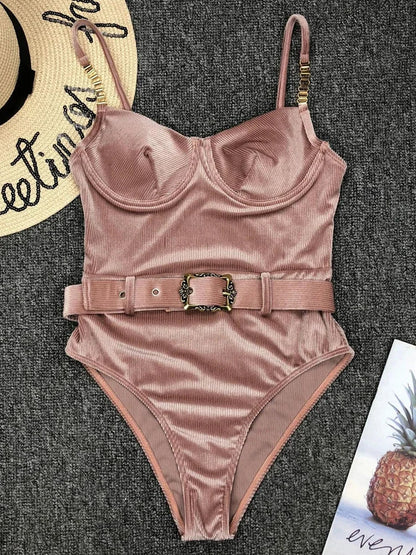 Sexy Push Up Underwire Swimwear Women Solid White Black Padded Buckle One Piece Swimsuit Beach Bathing Suit Bodysuit Monokini