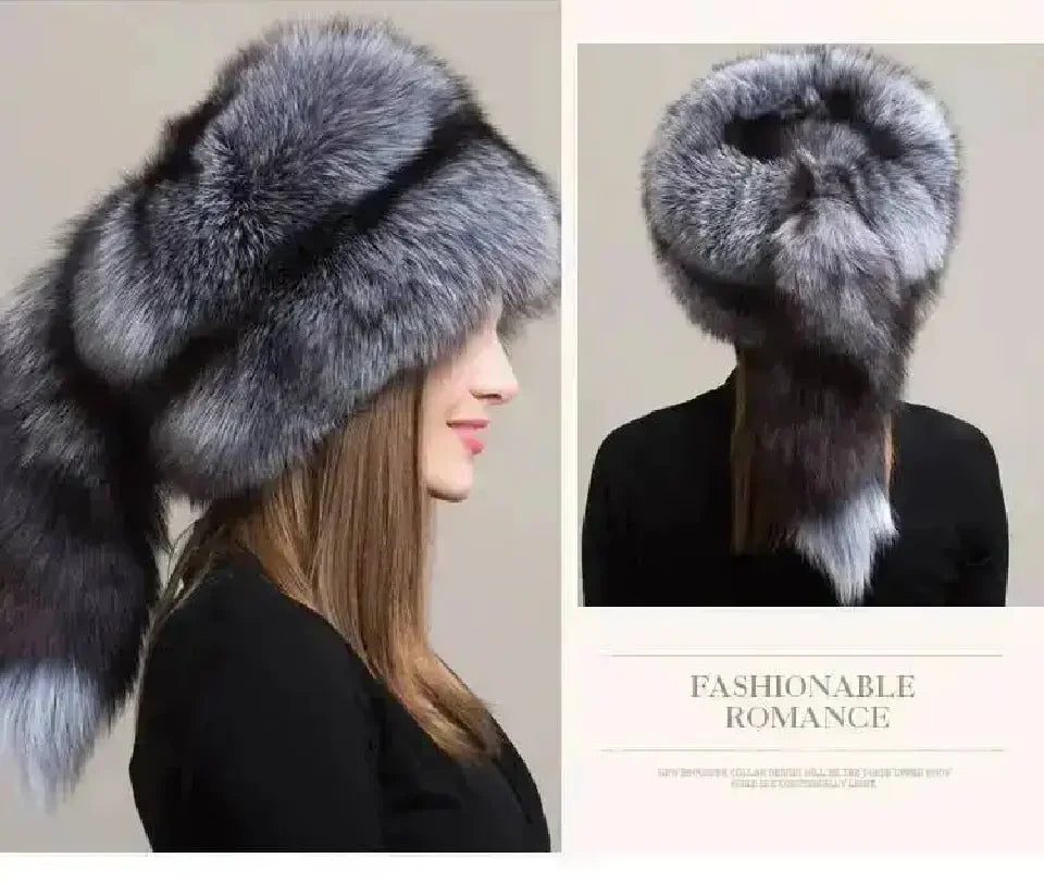 Real Fox Fur Hat For Women Winter Ear Protection Genuine Fur Hat Russian Natural Fur Bomber Hat Outdoor Thicken Warm Fur Caps