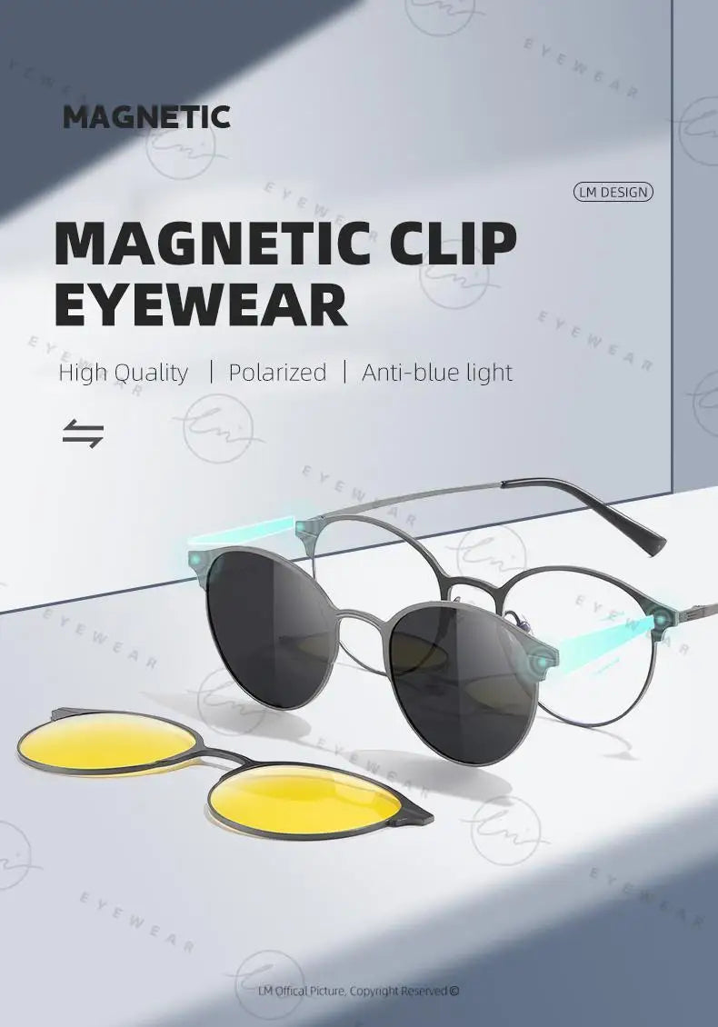 Magnetic Sunglasses Men Women Polarized Clip On Sun Glasses Frame Vintage Multifunctional lens Day Night Vision Eyewear UV400