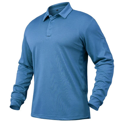 Men's Performance Long Sleeve Shirt Lightweight  Breathable Outdoor Hiking Fishing Polo Shirts UPF50+ Pique Jersey Golf Shirt