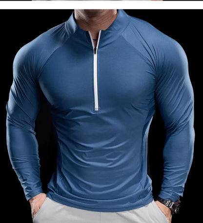 2024 New Men Sports T-shirt Gym Fitness Tops Running Training Clothes Autumn Round Neck Quick-drying Breathable Long Sleeves