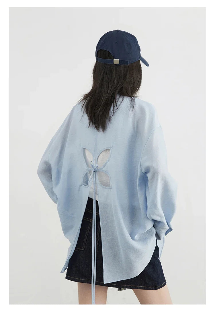 Women Long Sleeve Shirts Solid Loose Casual New Style Design Back Hollow Out Shirt Female Blouse Spring Summer 2026