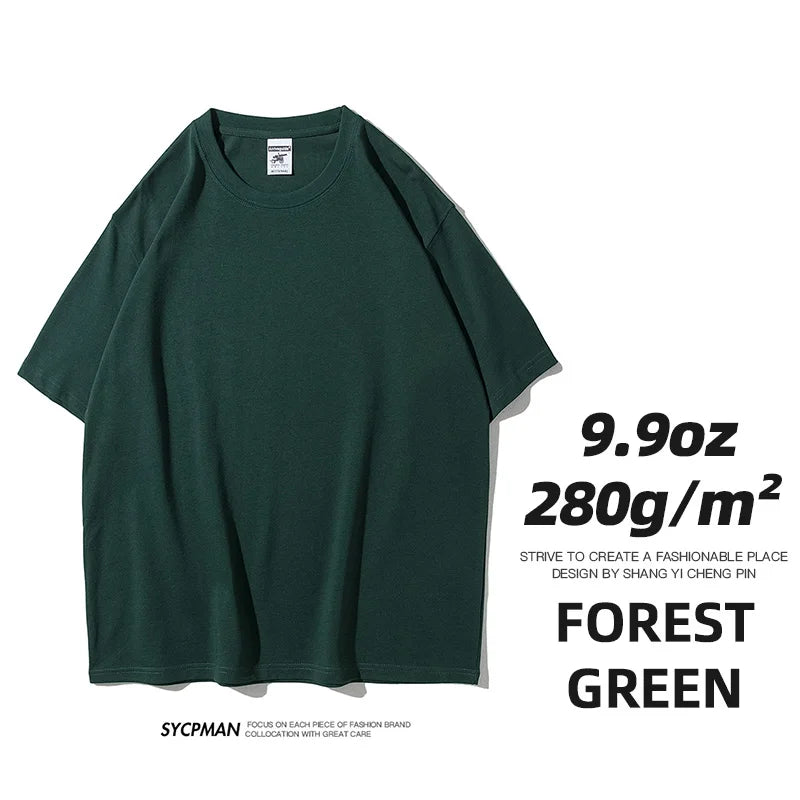 Men's Oversized T-Shirt 9.9oz 280 Grams Heavy High Quality Short Sleeve Cotton Tee Solid Color Unisex Streetwear