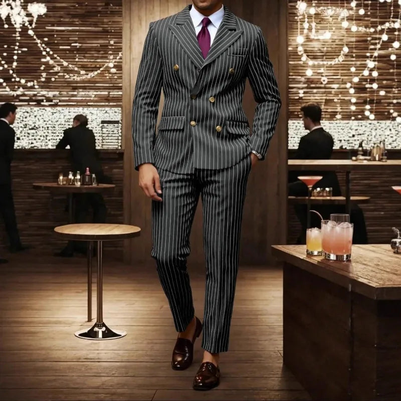Men's Suit Sets Men's Striped Suits Dress Pants for Business Dinners and Weddings