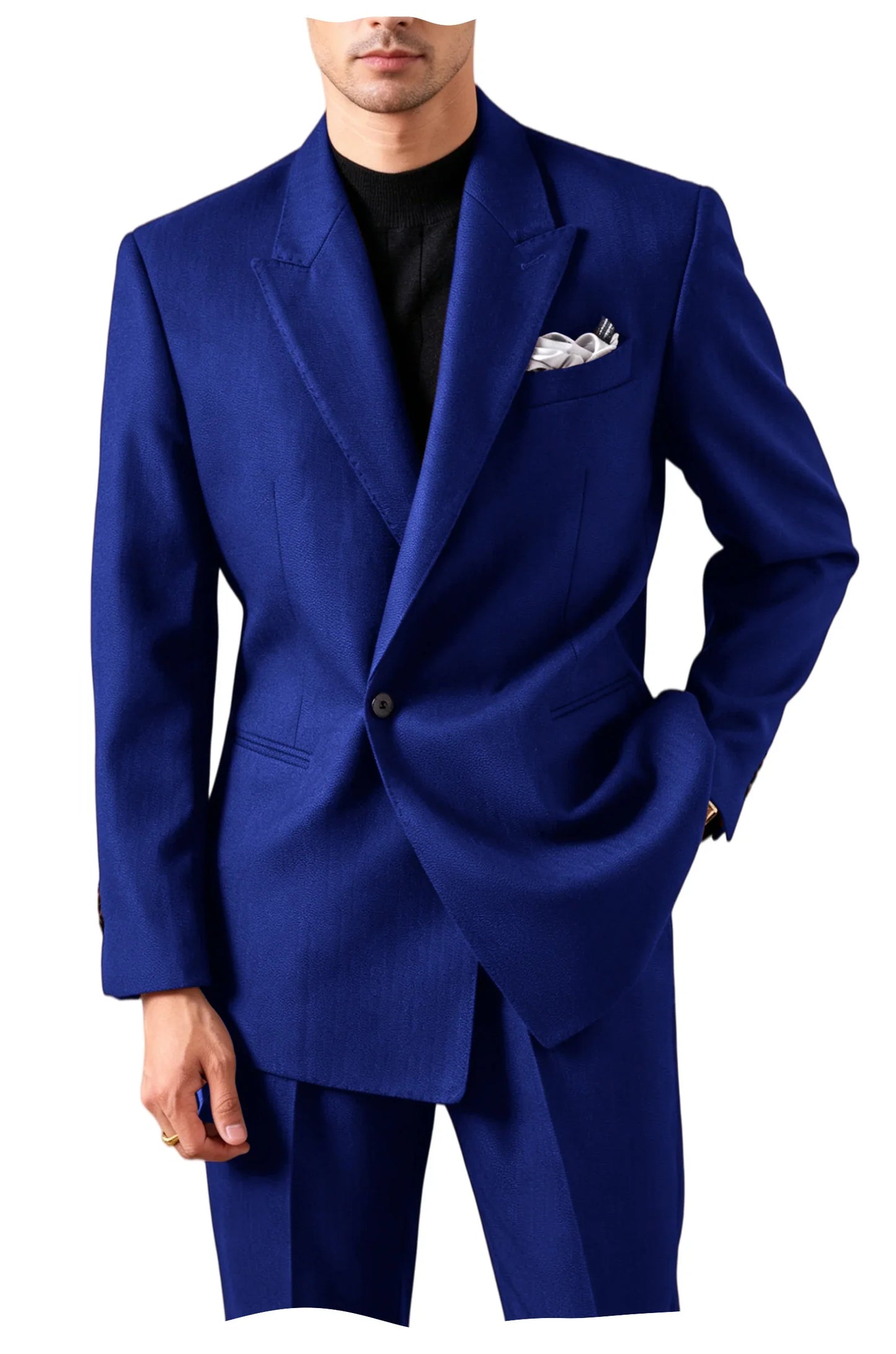 Men's Serge Tuxedo Suit Set One Button Peak Lapel Slim Fit 2 Piece Blazer Pants Casual Business Wedding Formal Outfit