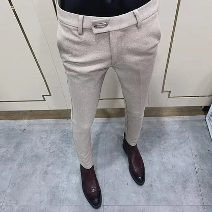 2025 Winter Men Suit Pants Woolen Thicken Keep Warm Formal Trousers Pantalones Hombre Solid Casual Slim Fit Pants Men Clothing