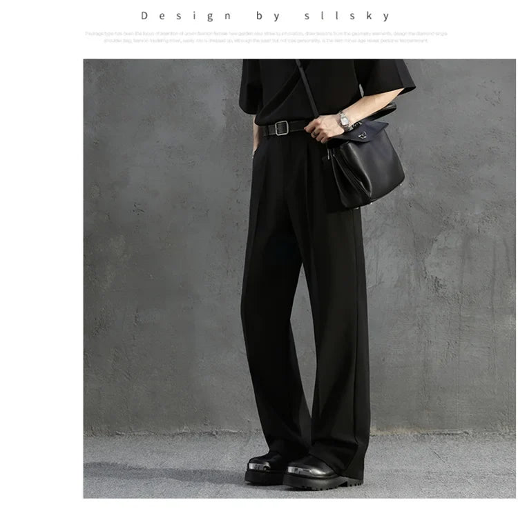 White Luxury Draped Suit Pants Men Fashion Dress Pants Korean Loose Straight Casual Pants Mens Office Formal Trousers Male S-3XL