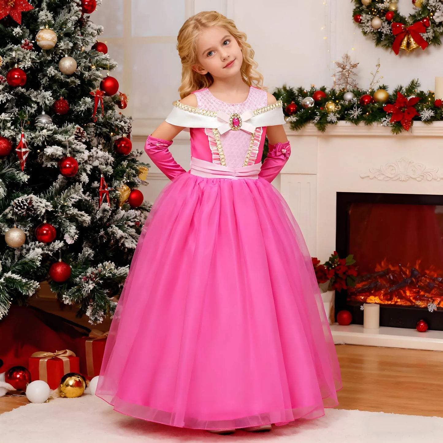 2025 Girls Princess Dress Up Fancy Elegant Rose Pink Cosplay Costumes Kids Sweet Birthday Party Carnival Party Dresses For 2-10Y