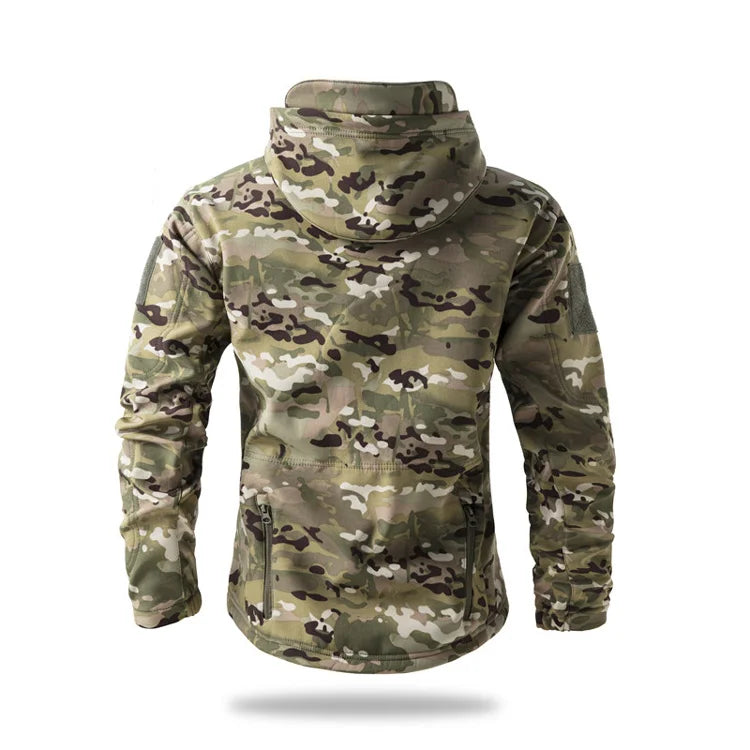 New Soft Shell Tactical Jacket  Men Winter Fleece Hooded Coat Hunting Clothes Outdoor Camouflage CS Tops Waterproof Windproof
