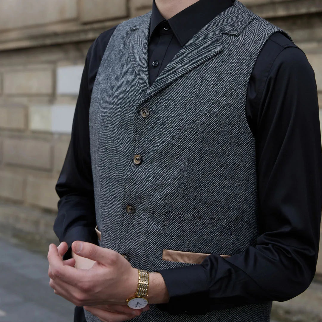 Men Vest Gray Blue With Lapel Single Button Waistcoat For Wedding Birthday Formal Business Casual Banquet Daily Men Suit Vest