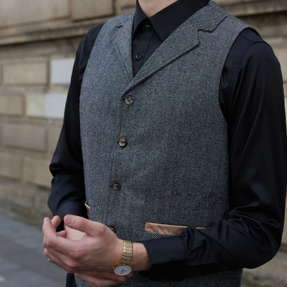 Men Vest Gray Blue With Lapel Single Button Waistcoat For Wedding Birthday Formal Business Casual Banquet Daily Men Suit Vest