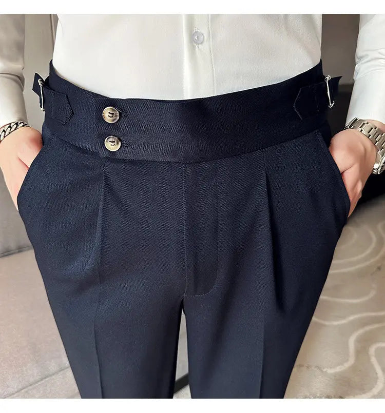 British Style Naples Solid Color High Waist Suit Pants High Quality Men Formal Business Social Party Wedding Casual Trousers
