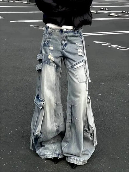 Black Jeans Women American Style Y2K 90S Vintage High Waisted Jean Straight Trouser Streetwear Casual Loose Wide Leg Denim Pants