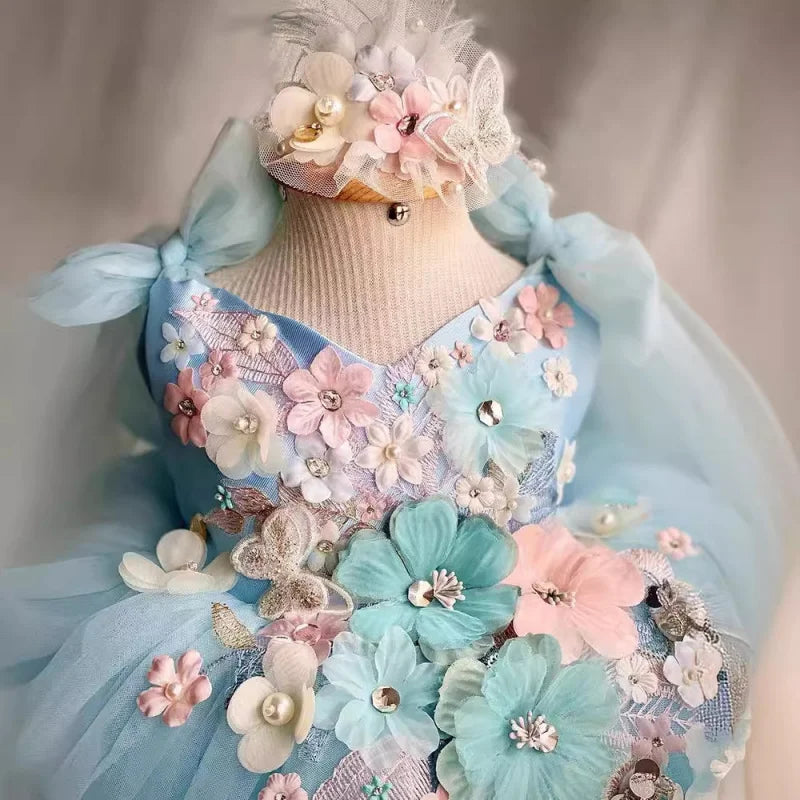 Girls' New Butterfly Flower First Birthday Dress Lolita Princess Dress
