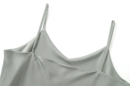 2024 woman clothing high Stretch ribbing closed-fit wrap tops + Matte Satin dress Maxi matching sets (ship out in 1 day)
