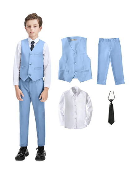 Boys Suit 4-piece Vest Pants Shirt Tie Random Casual Fashion Outdoor Activities Competition Family Party Birthday Gift