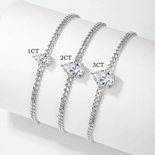 Bracelets réglables en moissanite taille poire de 1, 2 ou 3 carats pour femme - Bijoux délicats de mariée - Chaîne en diamant de laboratoire en argent pur 925