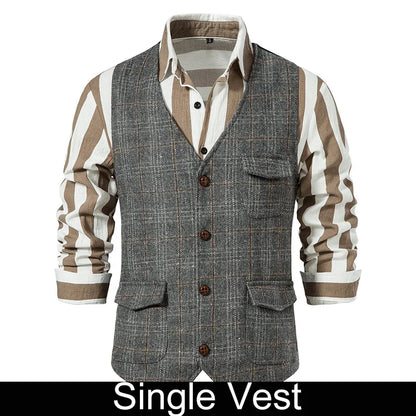 Suit Vest Men British Style Plaid Single-breasted Pocket Man Waistcoat Business Casual Slim Sleeveless Male Vest